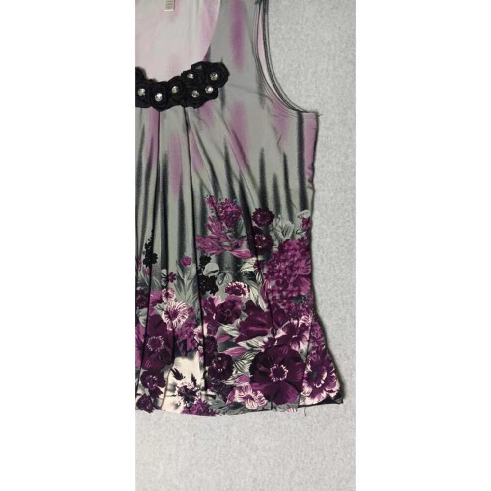 Dressbarn Sleeveless Blouse Womens Size 14/16 Floral Purple Gem Flowers Stretch - Picture 6 of 13